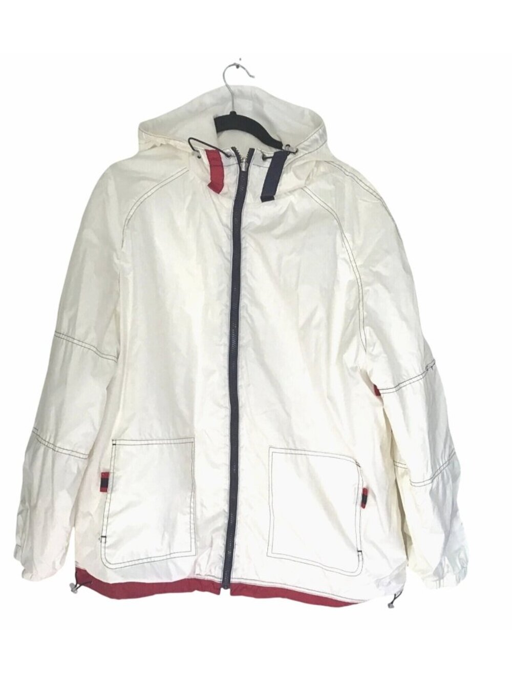 MENS WHITE WINDBREAKER SHERPA LINE SIDE POCKETS HOODIE JACKET SIZE MEDIUM